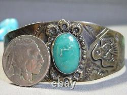 Fred Harvey Era NAVAJO Cerrillos TURQUOISE Sterling Silver THUNDERBIRD Bracelet