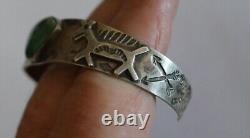 Fred Harvey Era NAVAJO Green TURQUOISE Sterling Silver DOG HORSE Goat Cuff 20.1g