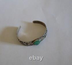 Fred Harvey Era NAVAJO Green TURQUOISE Sterling Silver DOG HORSE Goat Cuff 20.1g