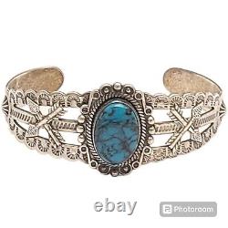 Fred Harvey Era NAVAJO Hubei TURQUOISE Sterling Silver FRIENDSHIP Bracelet