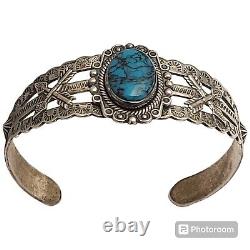 Fred Harvey Era NAVAJO Hubei TURQUOISE Sterling Silver FRIENDSHIP Bracelet