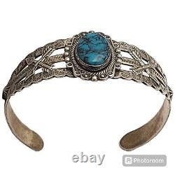 Fred Harvey Era NAVAJO Hubei TURQUOISE Sterling Silver FRIENDSHIP Bracelet