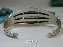 Fred Harvey Era NAVAJO Maisels CERRILLOS TURQUOISE Coin SILVER Repousse CUFF