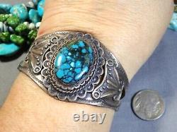 Fred Harvey Era NAVAJO Maisels SpiderWeb TURQUOISE Sterling Silver 49g Bracelet