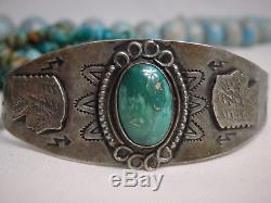 Fred Harvey Era NAVAJO NEVADA TURQUOISE Coin 90% SILVER Snake CHIEF Totem CUFF
