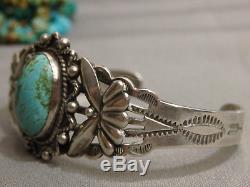 Fred Harvey Era NAVAJO Natural CARICO LAKE TURQUOISE Stampd STERLING Silver CUFF