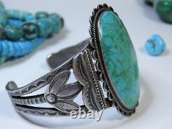 Fred Harvey Era NAVAJO Natural CERRILLOS TURQUOISE STERLING Silver 54g Cuff