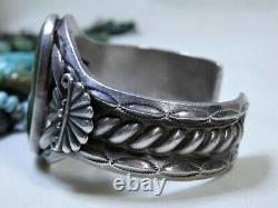 Fred Harvey Era NAVAJO Natural CERRILLOS TURQUOISE STERLING Silver 76g CUFF