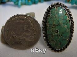 Fred Harvey Era NAVAJO Natural CERRILLOS TURQUOISE Stmpd STERLING Silver RING s7