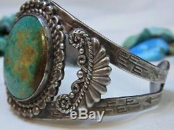 Fred Harvey Era NAVAJO Natural FOX Mine TURQUOISE STERLING Silver 51gm CUFF