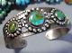 Fred Harvey Era Navajo Natural Nevada Turquoise Coin Silver Satellite Bracelet