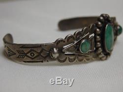 Fred Harvey Era NAVAJO Natural NEVADA TURQUOISE STERLING Silver ARROW Head CUFF