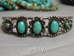 Fred Harvey Era NAVAJO Natural NEVADA TURQUOISE STERLING Silver CUFF Bracelet 7