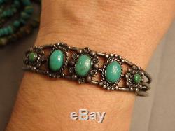 Fred Harvey Era NAVAJO Natural NEVADA TURQUOISE STERLING Silver CUFF Bracelet 7