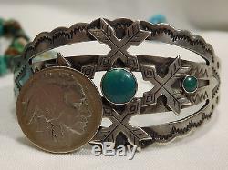 Fred Harvey Era NAVAJO Natural NEVADA TURQUOISE STERLING Silver CUFF FriendShip