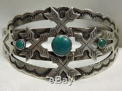 Fred Harvey Era NAVAJO Natural NEVADA TURQUOISE STERLING Silver CUFF FriendShip