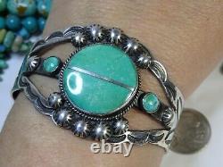 Fred Harvey Era NAVAJO Natural NEVADA TURQUOISE STamped STERLING Silver 40g CUFF