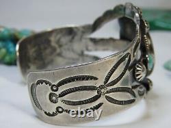 Fred Harvey Era NAVAJO Natural NEVADA TURQUOISE STamped STERLING Silver 40g CUFF