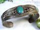 Fred Harvey Era Navajo Natural Nevada Turquoise Coin Silver 22g Cuff Bracelet