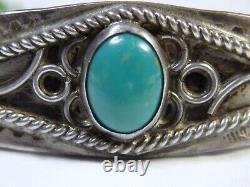 Fred Harvey Era NAVAJO Natural Nevada TURQUOISE Coin SILVER 22g CUFF Bracelet