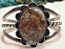 Fred Harvey Era NAVAJO Natural PETRIFIED WOOD Stamped STERLING Silver 43G CUFF