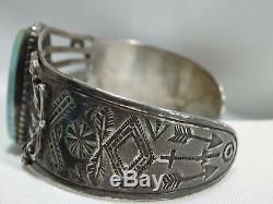 Fred Harvey Era NAVAJO Natural ROYSTON TURQUOISE Stamped STERLING Silver CUFF