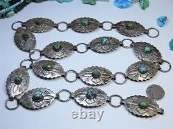 Fred Harvey Era NAVAJO Natural USA TURQUOISE Coin SILVER 136g 33 CONCHO BELT