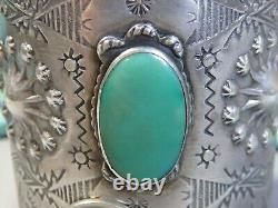 Fred Harvey Era NAVAJO Natural USA TURQUOISE Repousse SILVER 3+Wide 100g CUFF