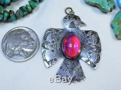 Fred Harvey Era NAVAJO Real OPAL Stamped STERLING Silver THUNDERBIRD Pendant