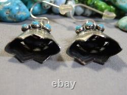 Fred Harvey Era NAVAJO Solid STERLING Silver 3-D 2 Long TIPI EARRINGS Bell Trad