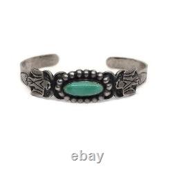 Fred Harvey Era Native American Coin Silver Thunderbird Turquoise Cuff Bracelet