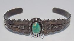 Fred Harvey Era Native American Maisels Sterling Silver Turquoise Cuff Bracelet
