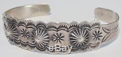 Fred Harvey Era Native American Navajo IH COIN SILVER Stamp Work Cuff Bracelet