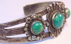 Fred Harvey Era Native American Navajo Sterling Silver 925 Green Turquoise Cuff