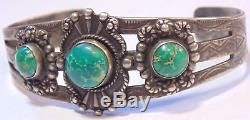 Fred Harvey Era Native American Navajo Sterling Silver 925 Green Turquoise Cuff