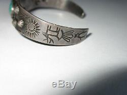 Fred Harvey Era Native American Silver & Turquoise Repousse Cuff
