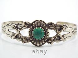 Fred Harvey Era Native American Sterling Silver Arrows & Turquoise Cuff Bracelet