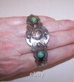 Fred Harvey Era Native American Sterling Silver Green Turquoise Cuff Bracelet