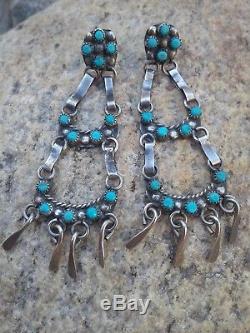 Fred Harvey Era Native American Sterling Silver & Turquoise Chandelier Earrings