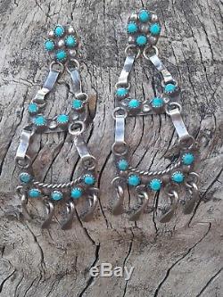 Fred Harvey Era Native American Sterling Silver & Turquoise Chandelier Earrings
