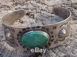 Fred Harvey Era Native American Whirling Log Sterling Silver & Turquoise Cuff