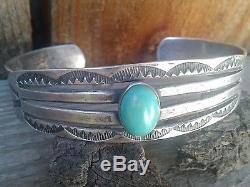 Fred Harvey Era Native American Whirling log Silver & Turquoise Cuff Bracelet