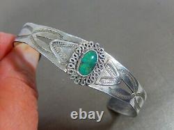Fred Harvey Era Navajo Coin Silver Blue Green Turquoise Stamped Cuff Bracelet