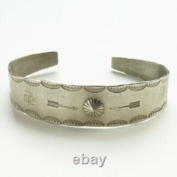 Fred Harvey Era Navajo Coin Silver Cuff Bracelet Whirling Logs Stamp Decoration