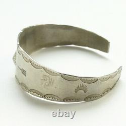 Fred Harvey Era Navajo Coin Silver Cuff Bracelet Whirling Logs Stamp Decoration