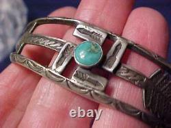 Fred Harvey Era Navajo Coin Silver Sterling Whirling Logs Turquoise Bracelet