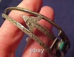 Fred Harvey Era Navajo Coin Silver Sterling Whirling Logs Turquoise Bracelet