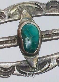 Fred Harvey Era Navajo Native American Sterling Silver Turquoise Narrow Bracelet