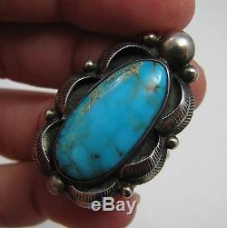 Fred Harvey Era Navajo Natural Turquoise Feather Sterling Silver 1.5 Ring 9.5