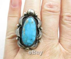 Fred Harvey Era Navajo Natural Turquoise Feather Sterling Silver 1.5 Ring 9.5